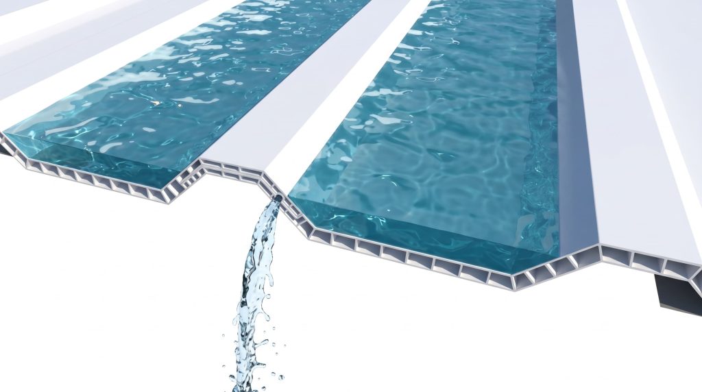 Detalle Teja UPVC Alveolar con prueba de estanqueidad del agua
