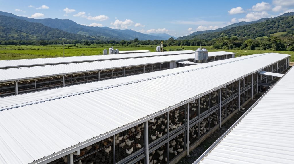 Granja avícola usando la Teja UPVC Alveolar en Cali, Valle del Cauca