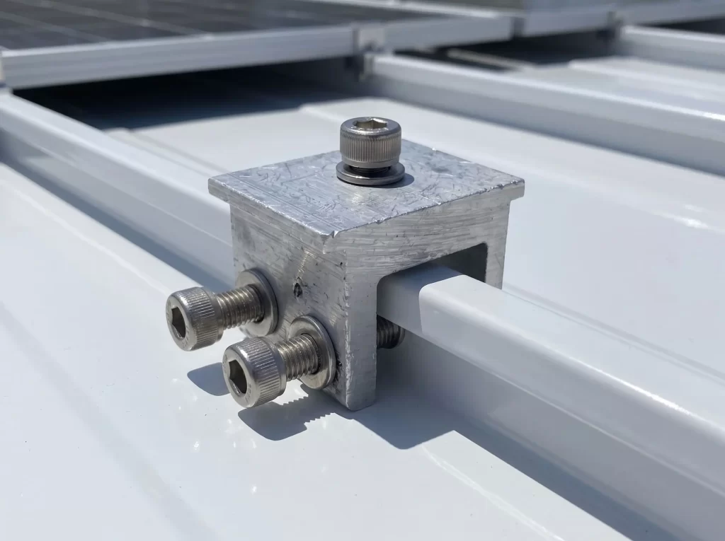 Clamp en aluminio para fijación en paneles solares.