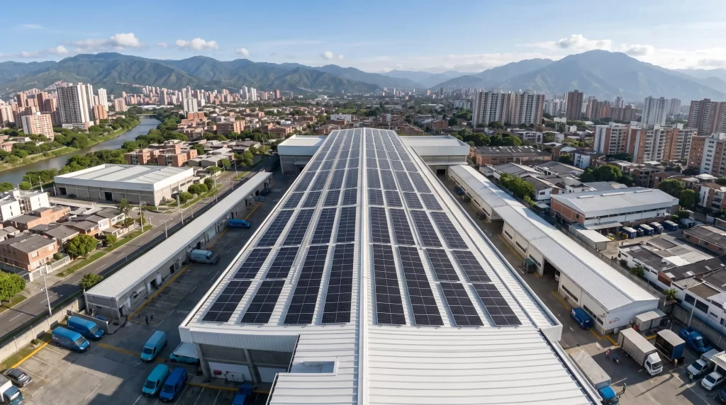 Paneles solares instalados en cubierta industrial